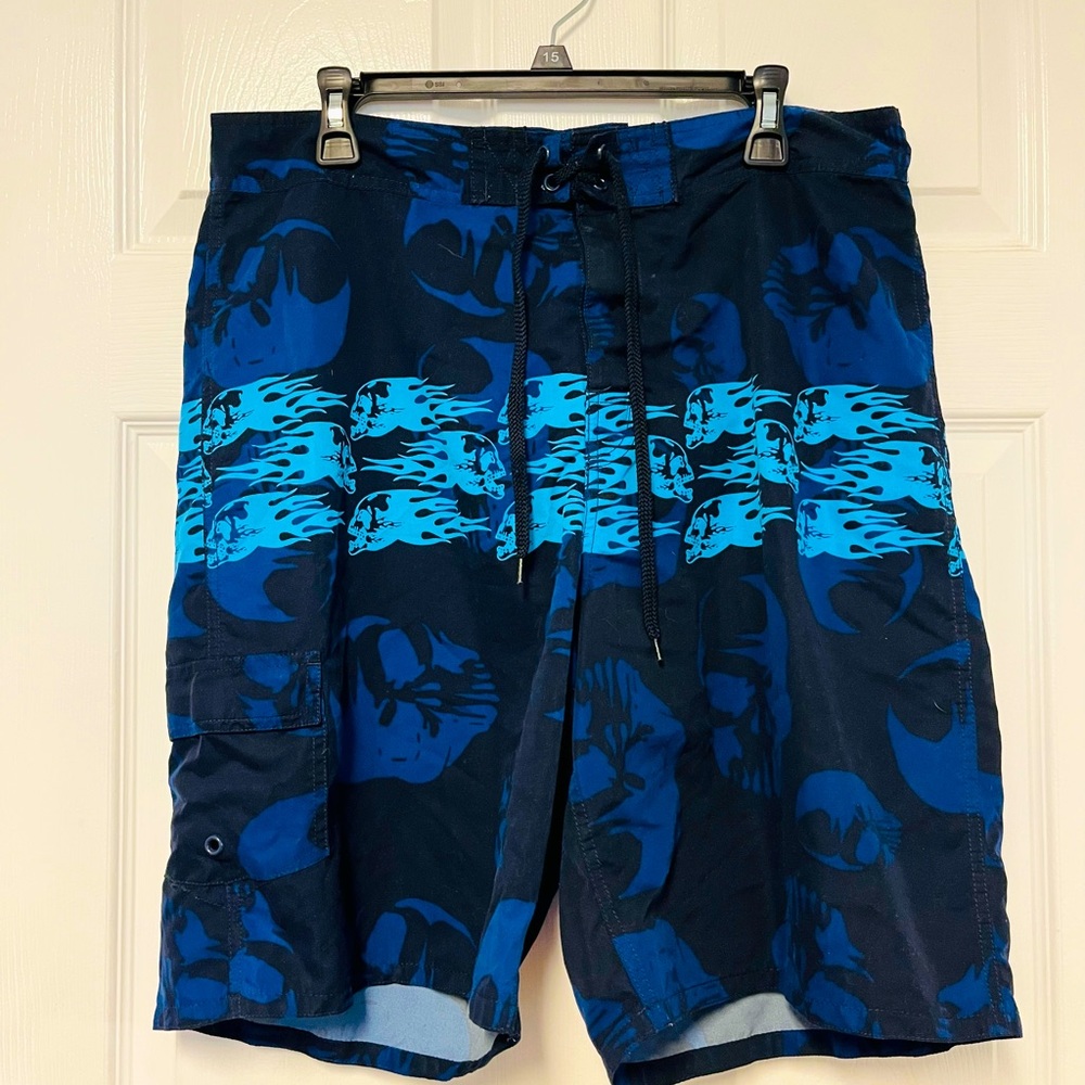 Blue Flame Patterned Swim Trunks